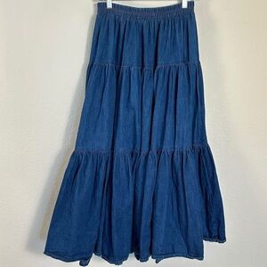 Vintage Denim Blue Tiered Maxi Skirt